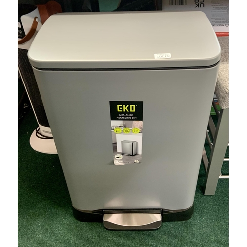 136 - EKO NEO CUBE DUAL COMPARTMENT RECYCLING BIN - MATT GREY - 28L AND 18L