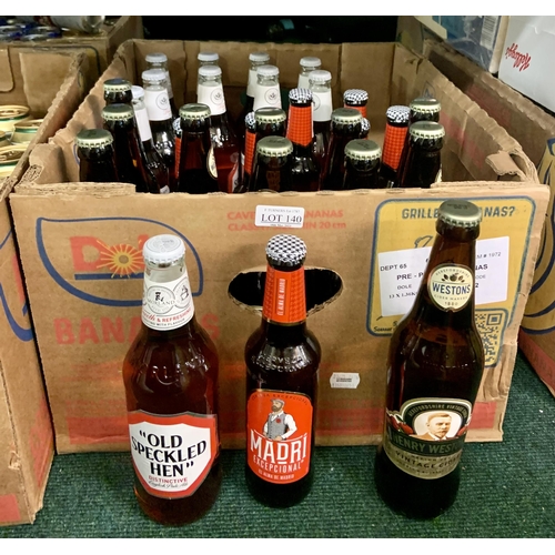 140 - BOX OF MIXED BEERS AND CIDERS INC. HENRY WESTON, MADRE AND OLD SPECKLED HEN