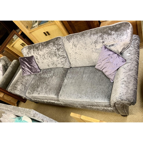 191 - CRUSHED VELVET 3 SEATER SOFA WITH SCATTER CUSHIONS