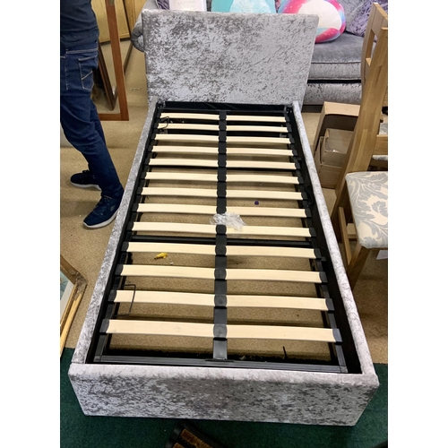 193 - CRUSHED VELVET CHILDS BED (3/4 BED) WITH SLATS, SLATS LIFT UP FOR UNDERBED STORAGE