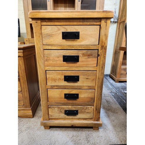 203 - OAK FURNITURE LAND - LIGHT OAK HEAVY CHEST OF 5 DRAWERS - 56CM WIDE X 103CM TALL X 43CM DEEP