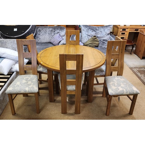 208 - OAK FURNITURE LAND - LIGHT OAK HEAVY CIRCULAR EXTENDING DINING TABLE - WITH 6 MATCHING DINING CHAIRS... 