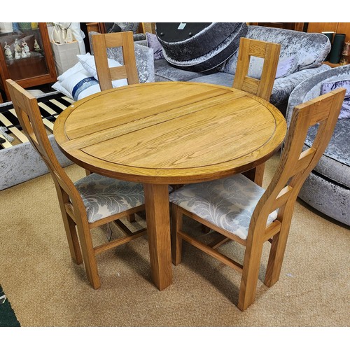 208 - OAK FURNITURE LAND - LIGHT OAK HEAVY CIRCULAR EXTENDING DINING TABLE - WITH 6 MATCHING DINING CHAIRS... 