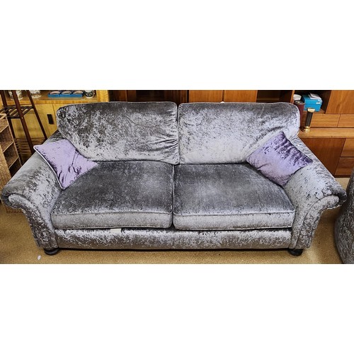 191 - CRUSHED VELVET 3 SEATER SOFA WITH SCATTER CUSHIONS