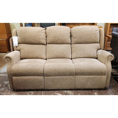 231 - HSL 3 PIECE SUITE AND MATCHING FOOTSTOOL - TEXTURED OATMEAL UPHOLSTERY - POWER RECLINING SOFA AND TW... 