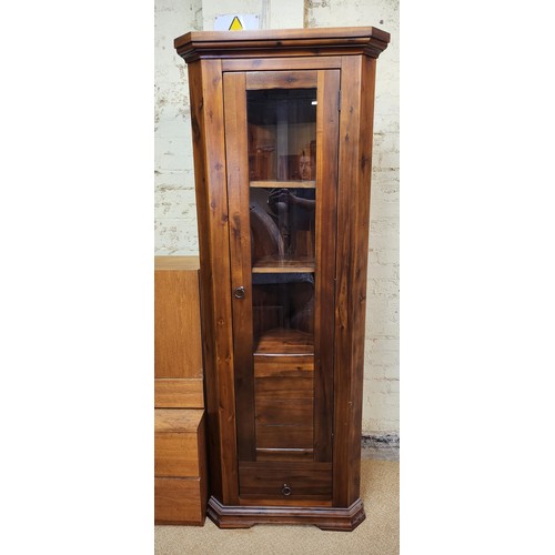 238 - OAK FURNITURE LAND - DARK OAK CORNER DISPLAY CABINET WITH 5 SHELVES