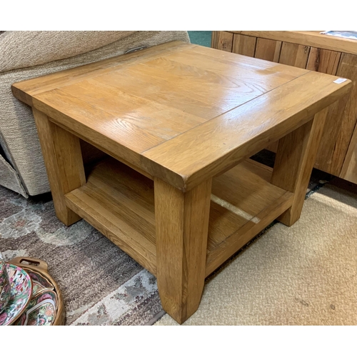 214 - OAK FURNITURE LAND LIGHT OAK COFFEE TABLE WITH UNDERSHELF - 61CM X 61CM X 45CMH