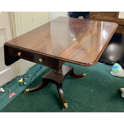 226 - MAHOGANY SINGLE DRAWER DROP LEAF DINING TABLE ON CASTORS