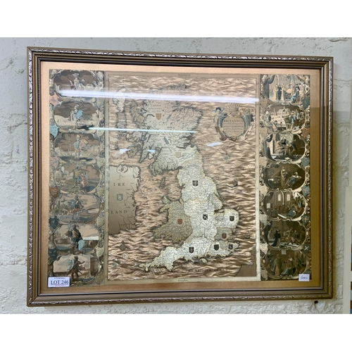 246 - A FRAMED GOLD COLOURED MAP OF ANGLO SAXON BRITAIN