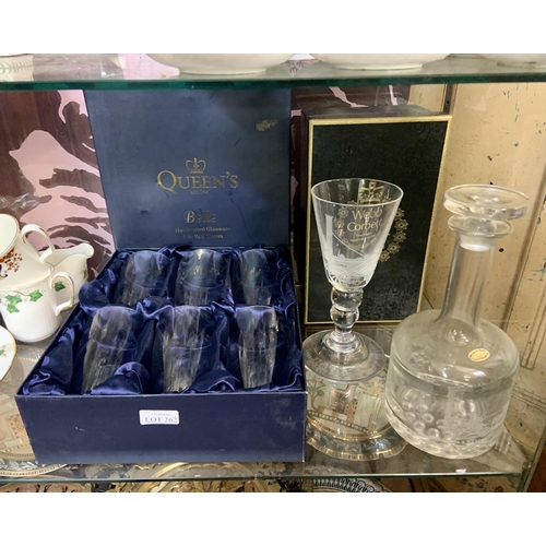 262 - A BOXED SET OF 6 QUEENS BELLE HANDCRAFTED HI-BALL GLASSES TOGETHER WITH A WEBB CORBETT HAND MADE CRY... 