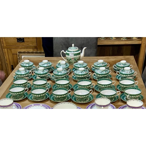 264 - GREEN DRAGON PATTERNED CERAMIC TEA AND SOUP BOWL SET - 12 CUPS, 12 SAUCERS, 12 COVERED SOUP BOWLS, 1... 