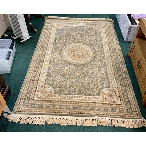 281 - ISFAHAN 100% ART SILK CARPET IN GREEN - 1.5 X 2.3M FRINGED ENDS