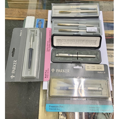 290 - SMALL COLLECTION OF PARKER PENS IN ORIGINAL PACKAGING INC. 3 INK PENS AND 3 BALL POINT PENS