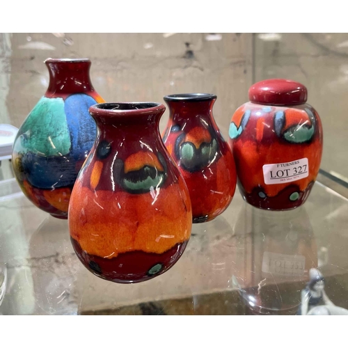 327 - 4 X POOLE POTTERY ORANGE/RED GROUND VASES