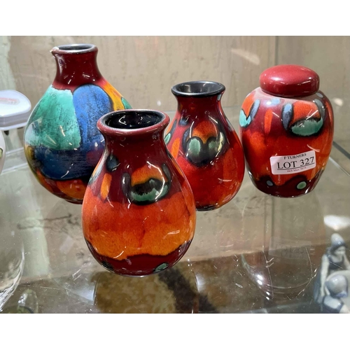 327 - 4 X POOLE POTTERY ORANGE/RED GROUND VASES