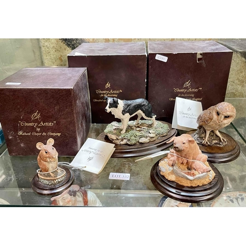 332 - 4 X COUNTRY ARTISTS ANIMAL FIGURES INC. PIG WITH PIGLETS, FIELDMOUSE, COLLIE DOG AND OWL - ALL BOXED... 