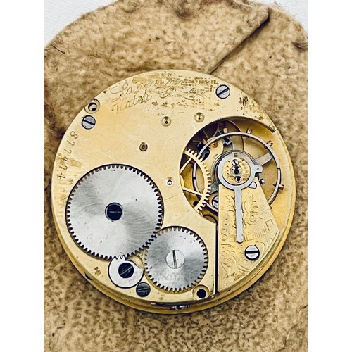 182 - Lancashire Watch Co. gold plated pocket watch movement, no. 877474, the dial inscribed 'Prescot',