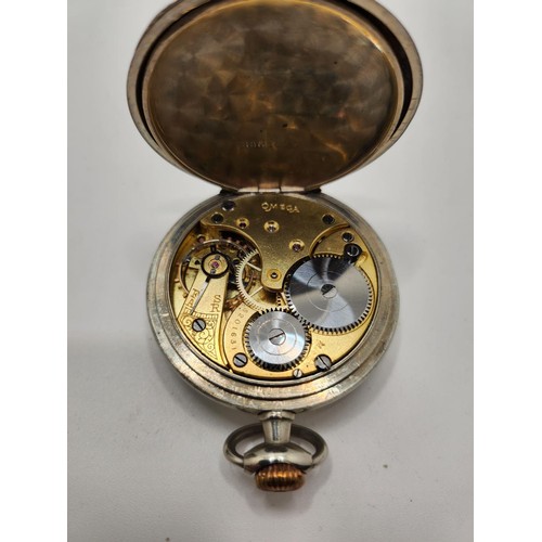 194 - OMEGA NICKEL SILVER POCKET WATCH C1915 WOUND AND RAN