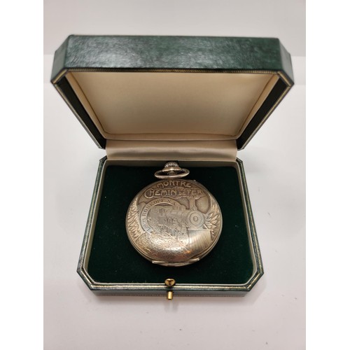 195 - BOXED POCKET WATCH MARKED LOUIS ROSKOPF S.A. WOUND AND RAN