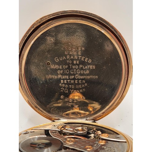 201 - 10CT GOLD PLATED CASED WALTHAM HUNTER POCKET WATCH, MARKED 17 JEWELS ROYAL A.W.M.CO TO MOVEMENT- WOU... 