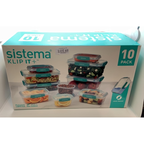 69 - BOXED TEN PACK SYSTEMA CLICK IT PLUS FOOD STORAGE CONTAINERS (TEN CONTAINERS/TEN LIDS)