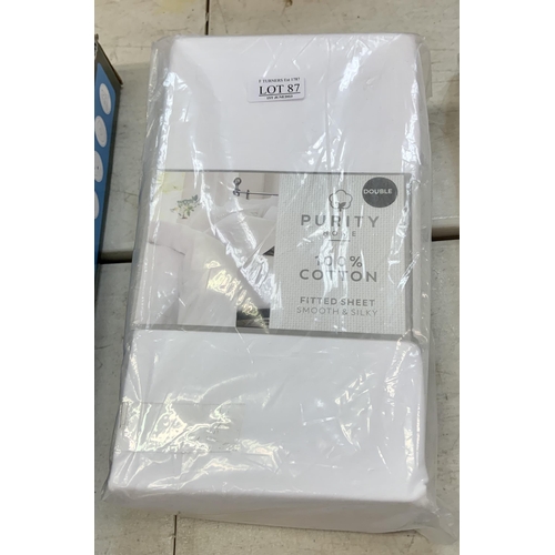 87 - PURITY HOME 100% COTTON DOUBLE FITTED SHEET - SEALED AS NEW - WHITE