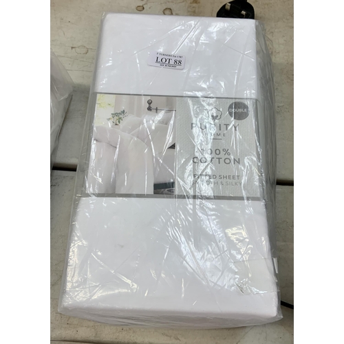 88 - PURITY HOME 100% COTTON DOUBLE FITTED SHEET - SEALED AS NEW - WHITE