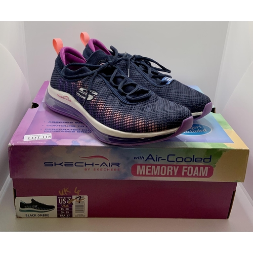 118 - BOXED PAIR OF SKECHERS AIR COOLED MEMORY FOAM TRAINERS - NAVY OMBRE - UK SIZE 4