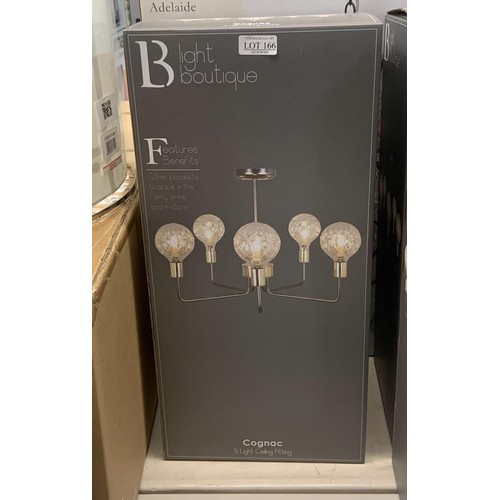 166 - BOXED LIGHT BOUTIQUE COGNAC FIVE LIGHT CEILING FITTING - SATIN GOLD/BLACK FINISH - APPROX 35CMH X 53... 