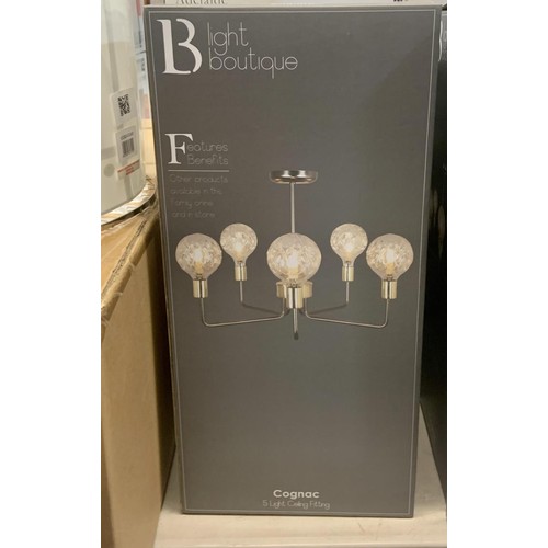 168 - BOXED LIGHT BOUTIQUE COGNAC FIVE LIGHT CEILING FITTING - SATIN GOLD/BLACK FINISH - APPROX 35CMH X 53... 