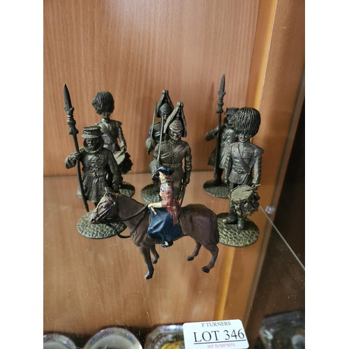 346 - SIX (6) MECCANO ABPC - PEWTER SOLDIER FIGURINES - INCL IRISH GUARDS DRUMMERS (2), LIFEGUARD SENTRY (... 