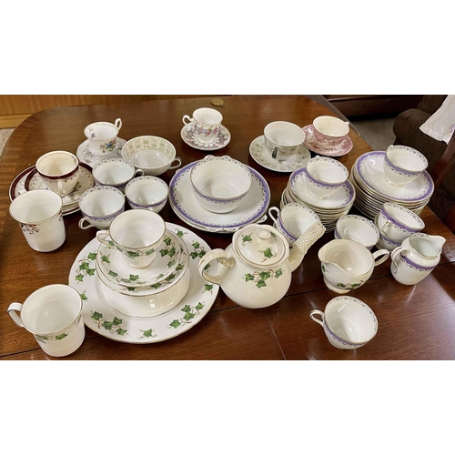 403 - A TUSCAN CHINA VICTORIAN TEA SET WITH LILAC AND BLACK PATTERN - 39 PIECES, TOGETHER WITH VARIOUS TEA... 