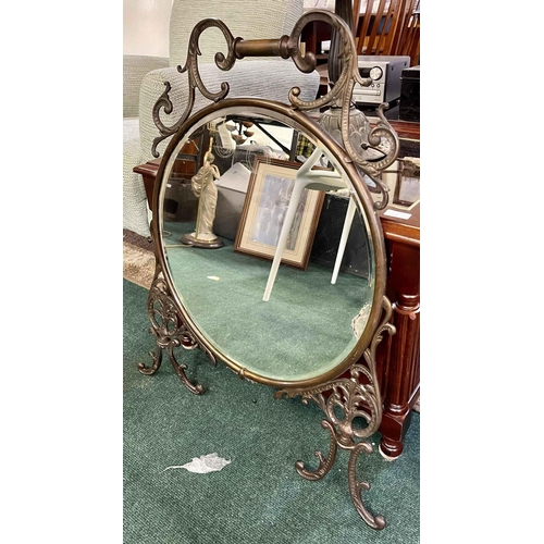 410 - A HEAVY ART NOUVEAU MIRRORED FIRE SCREEN - SILVERING WITH LEAD BACK (DISTRESS TO PART OF SILVERING)