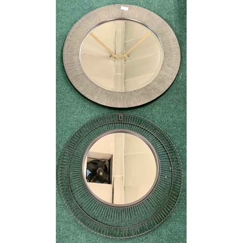 404 - 2 X UNUSUAL FRAMED CIRCULAR MIRRORS - WIRE METAL FRAME AND BEADED FRAME