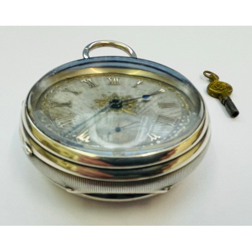 198A - VICTORIAN SILVER POCKET WATCH, SILVER MACHINE TURNED DIAL, GOLD NUMERALS H/M LONDON 1878 - MAKER W.H... 