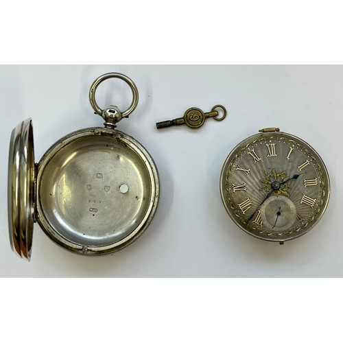 198A - VICTORIAN SILVER POCKET WATCH, SILVER MACHINE TURNED DIAL, GOLD NUMERALS H/M LONDON 1878 - MAKER W.H... 