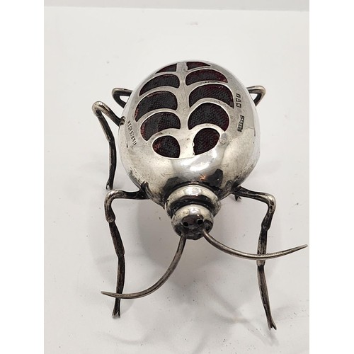 217A - EDWARDIAN HALLMARKED SILVER PIN CUSHION IN THE SHAPE OF A BEETLE BY SOLOMON BLANCKENSEE AND SONS LTD... 