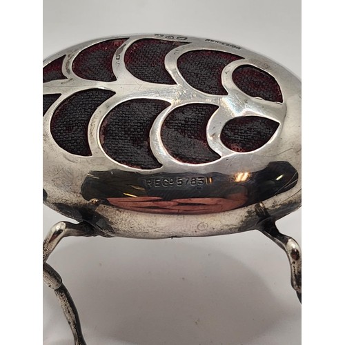 217A - EDWARDIAN HALLMARKED SILVER PIN CUSHION IN THE SHAPE OF A BEETLE BY SOLOMON BLANCKENSEE AND SONS LTD... 