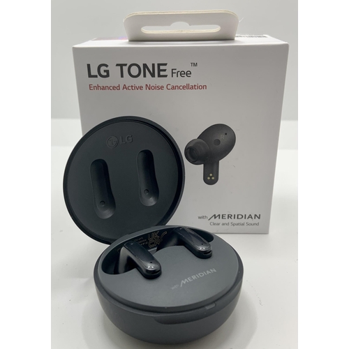 10 - BOXED LG TONE FREE EARBUDS WITH ENHANCED ACTIVE NOISE CANCELLATION WITH CHARGING WIRE