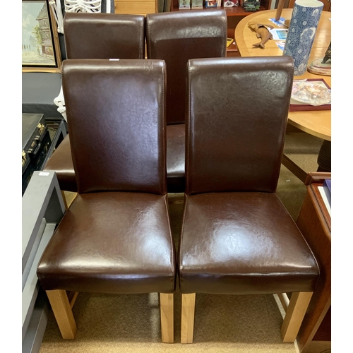 284 - SET OF 4 FAUX LEATHER LIGHT OAK HI-BACK DINING CHAIRS