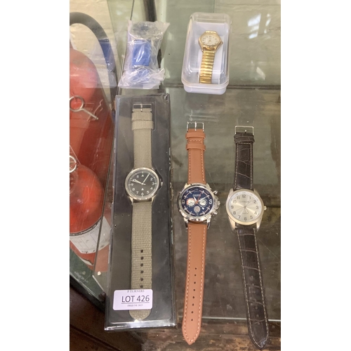 426 - 5 X VARIOUS WATCHES INC. ATLAS FOR MEN, CITRON ETC - ALL REQUIRE BATTERIES