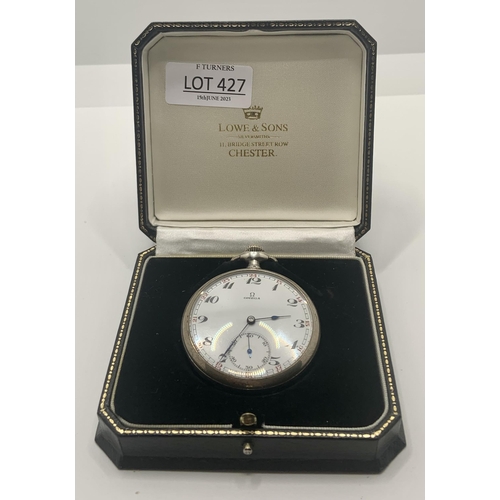 427 - OMEGA HUNTER POCKET WATCH MARKED OMEGA WATCH CO SWISS 15 JEWELS - SERIAL NO. 7862810 - WOUND AND RAN