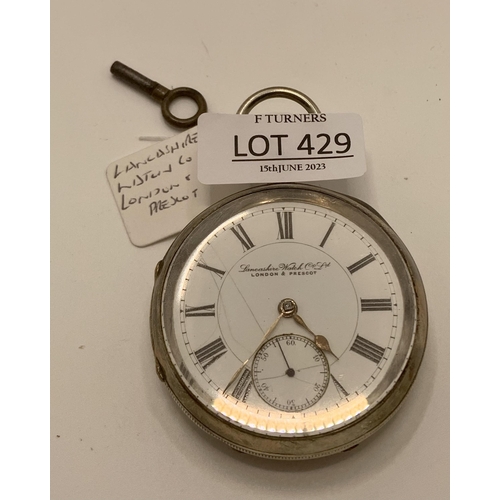 429 - LANCASHIRE WATCH CO LTD. LONDON AND PRESCOT SILVER HUNTER POCKET WATCH H.M. CHESTER 1900