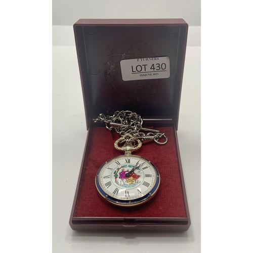 430 - AIRAIN ENAMEL POCKET WATCH AND CHAIN. G.W.O.