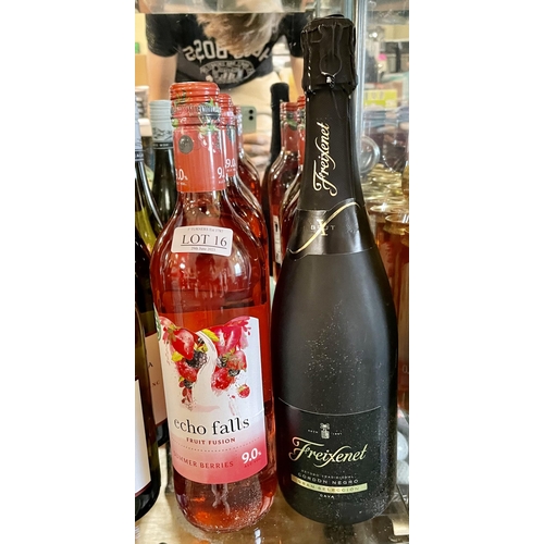 16 - 5 X BOTTLES OF ECHO FALLS FRUIT FUSION SUMMER BERRIES TOGETHER WITH A BOTTLE OF FREIXENET