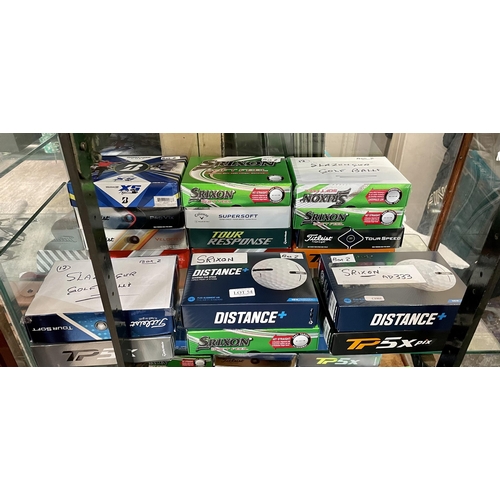 54 - 216 GOLF BALLS - INCL TITLEIST 4 BOXES = 48 BALLS, BRIDGESTONE 1 BOX = 12 BALLS, SRIXON 5 BOXES = 60... 