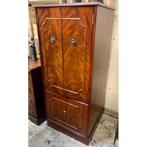 217 - FLAME MAHOGANY MEDIA CABINET WITH DROP LEAF CUPBOARD TO BASE 125CM HIGH 55CM WIDE 50CM DEEP