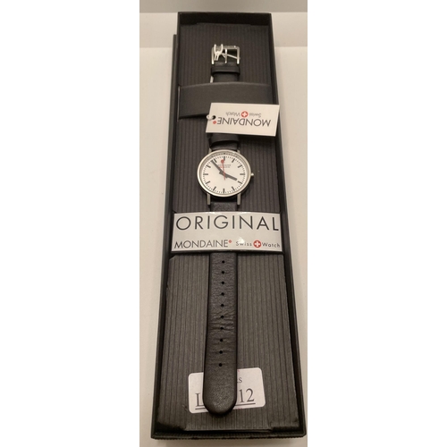 312 - MONDAINE OFFICIAL SWISS RAILWAY WATCH - SBB CFF FFS ECOQUARTZ  -IN ORIGIANAL BOX WITH TAGS & MANUALS... 