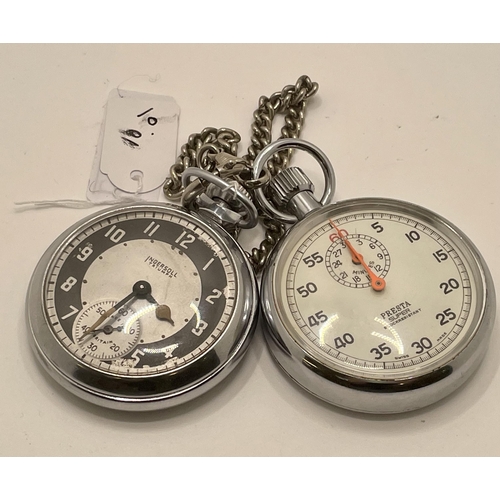 320 - INGERSOLL TRIUMPH CHROME PLATED KEYLESS FOB WATCH - UNUSUAL PUSH MOVEMENT TO SET TIME - ARABIC NUMER... 