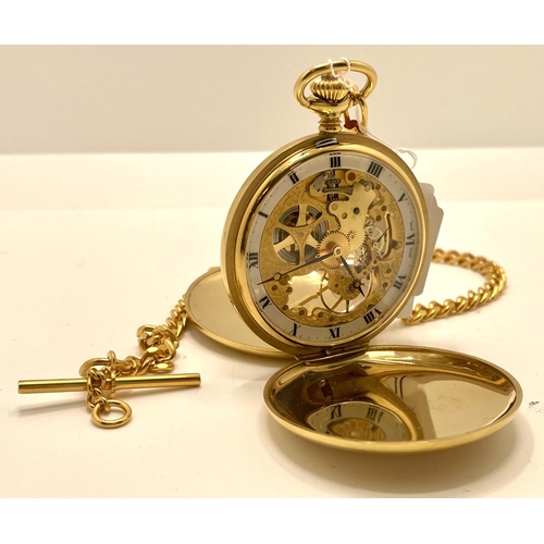 334 - AEROWATCH NEUCHATEL SKELETON KEYLESS POCKETWATCH, DOUBLE COVER EITH MSTCHING WATCH CHAIN, ROMAN NUME... 